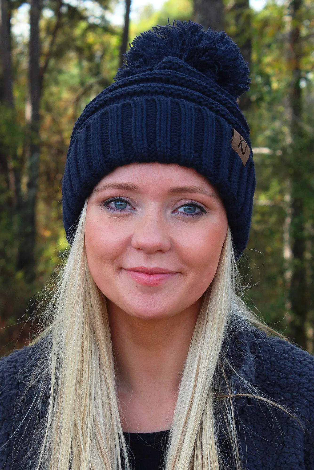 Snowball Fight Pom Pom Beanie, Navy