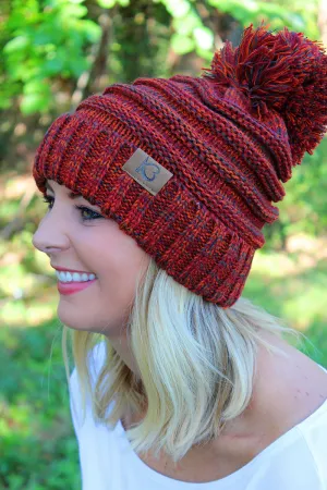 Snowball Fight Pom Pom Beanie, Orange Mix