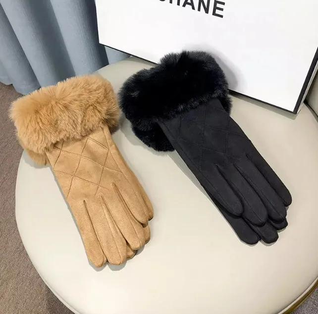 Suede gloves. Winter fleece-lined and thickened warm touchscreen gloves. Outdoor cold-proof gloves.C-240919-2