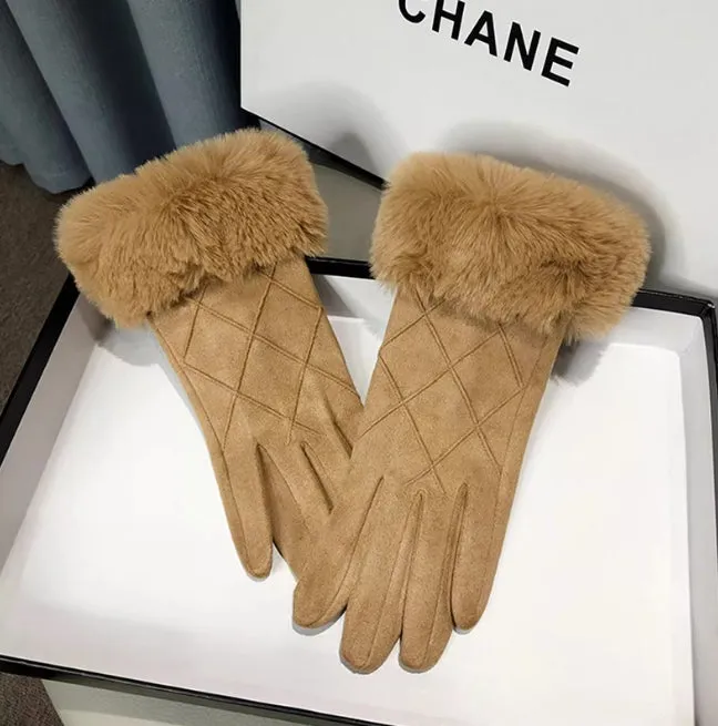 Suede gloves. Winter fleece-lined and thickened warm touchscreen gloves. Outdoor cold-proof gloves.C-240919-2
