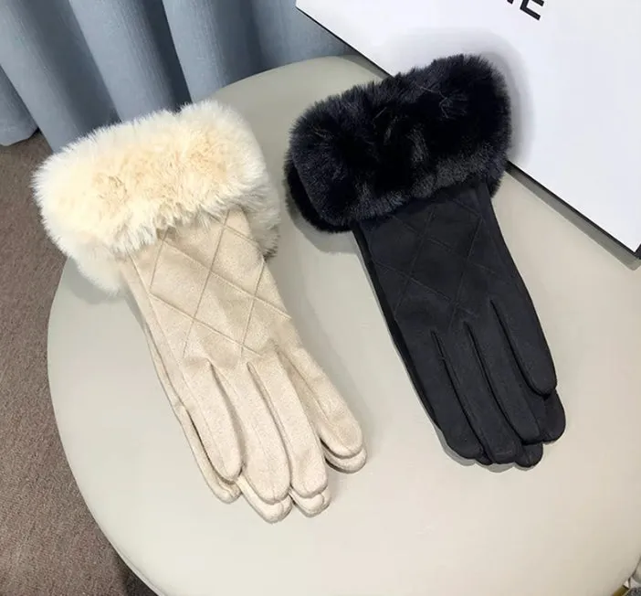 Suede gloves. Winter fleece-lined and thickened warm touchscreen gloves. Outdoor cold-proof gloves.C-240919-2