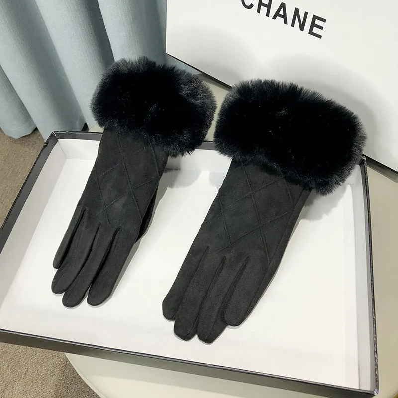 Suede gloves. Winter fleece-lined and thickened warm touchscreen gloves. Outdoor cold-proof gloves.C-240919-2