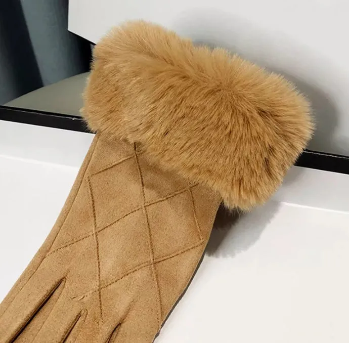 Suede gloves. Winter fleece-lined and thickened warm touchscreen gloves. Outdoor cold-proof gloves.C-240919-2