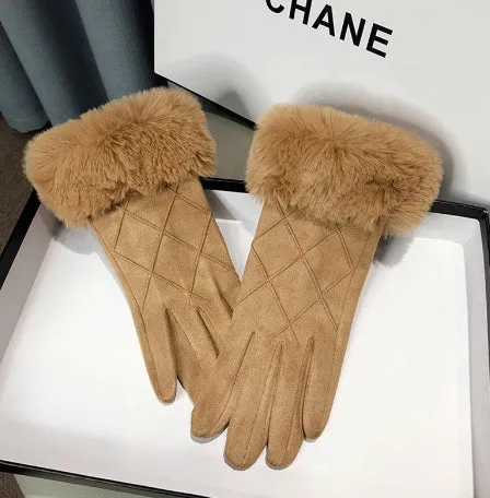 Suede gloves. Winter fleece-lined and thickened warm touchscreen gloves. Outdoor cold-proof gloves.C-240919-2