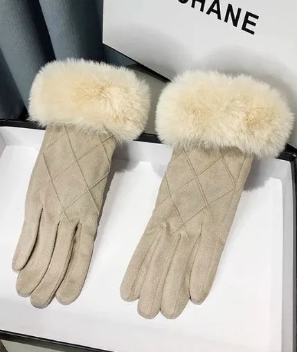 Suede gloves. Winter fleece-lined and thickened warm touchscreen gloves. Outdoor cold-proof gloves.C-240919-2