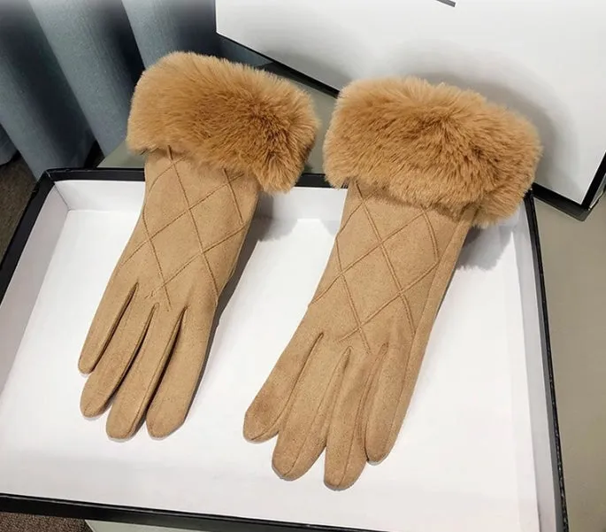 Suede gloves. Winter fleece-lined and thickened warm touchscreen gloves. Outdoor cold-proof gloves.C-240919-2