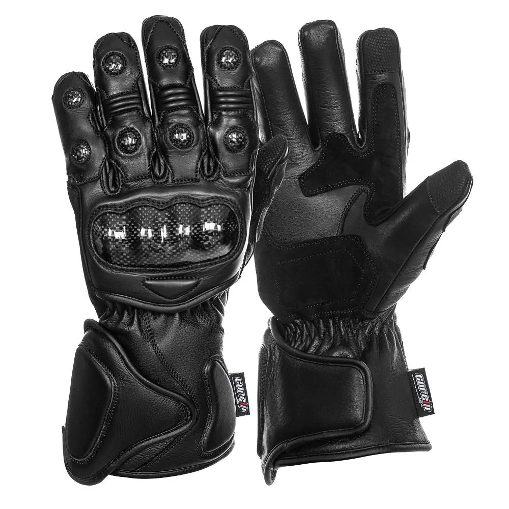 Taurus Long Black Motorcycle Winter Leather Gloves