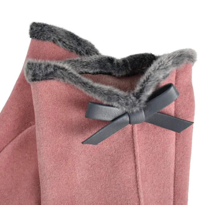 THSG1099: Pink: Faux Fur Trim Bow Gloves