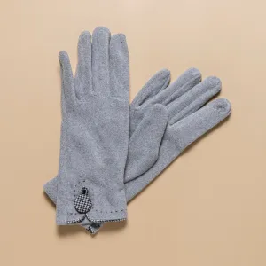 THSG1129: Grey: Houndstooth Button Border Gloves