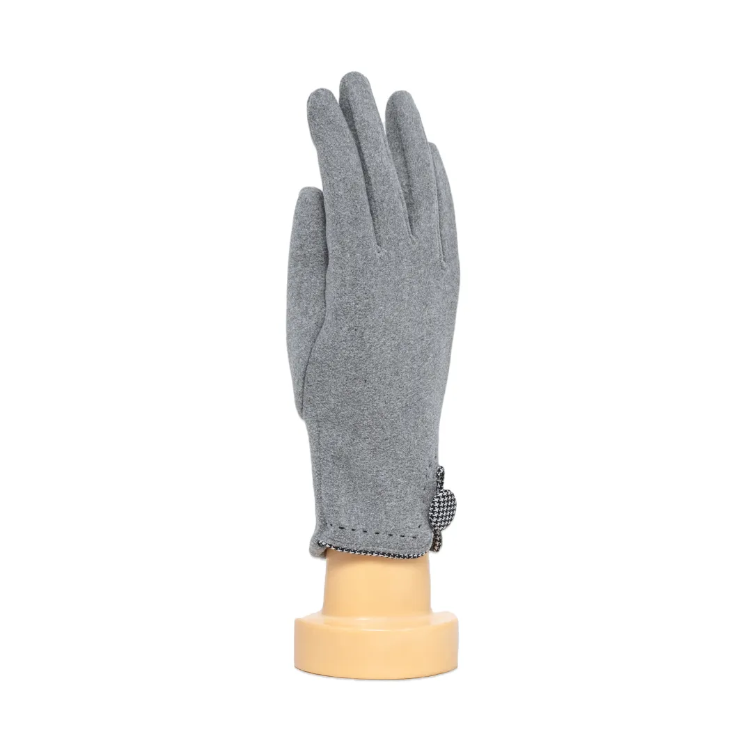 THSG1129: Grey: Houndstooth Button Border Gloves