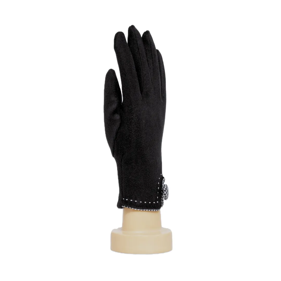 THSG1130: Black: Houndstooth Button Border Gloves