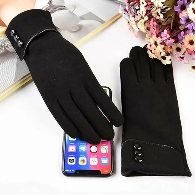Tomorrow Women Plush Fur Cuff Winter Gloves Touchscreen, Windproof & Warm (MultiColours)