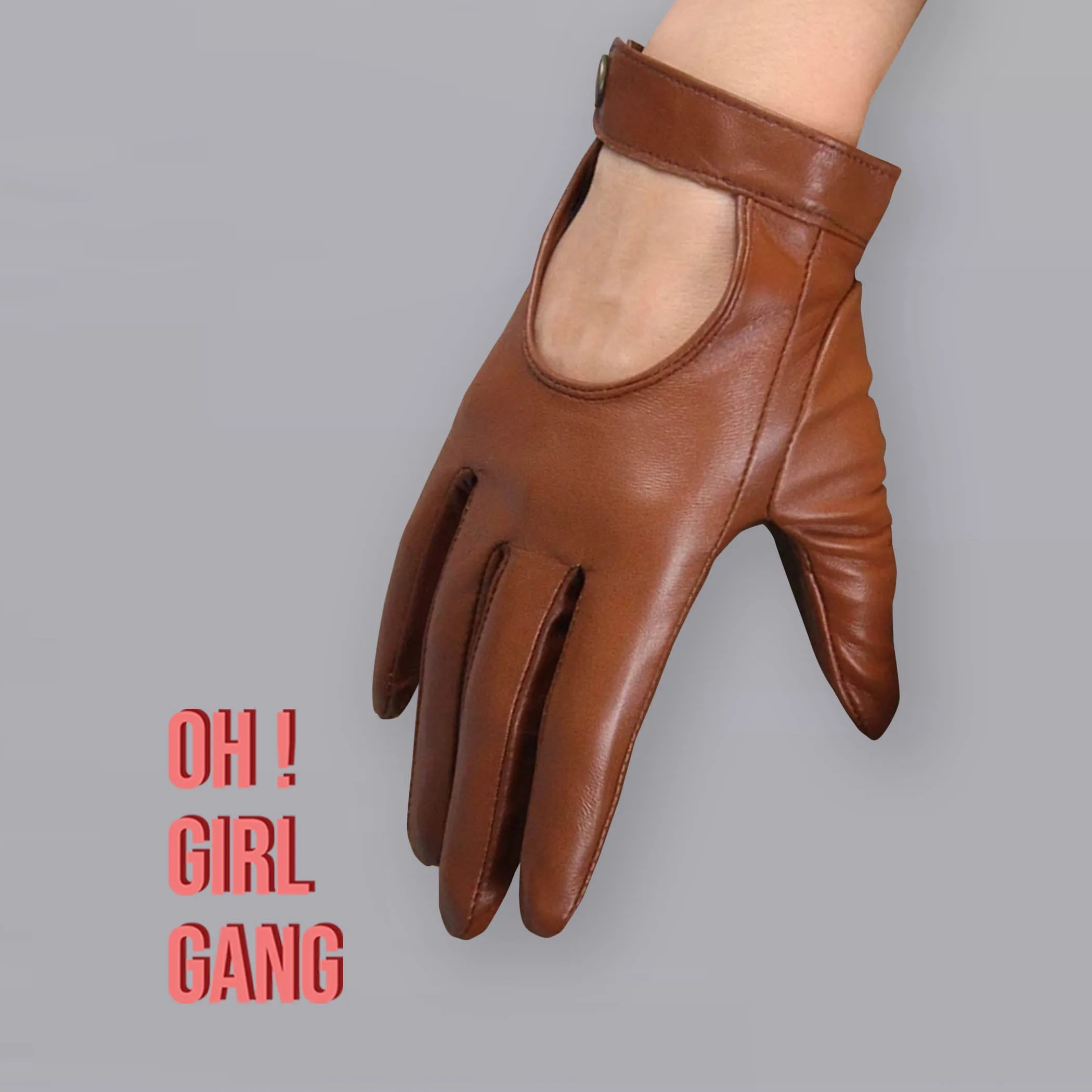 Touch Screen Genuine Leather Biker Gloves with Button (19cm)