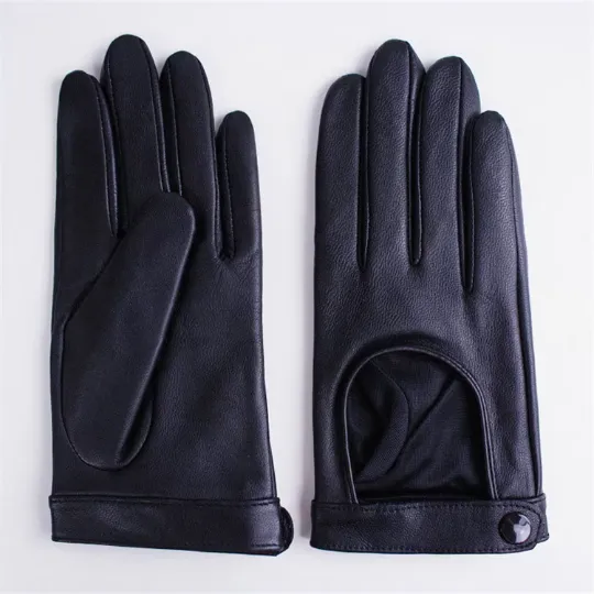 Touch Screen Genuine Leather Biker Gloves with Button (19cm)