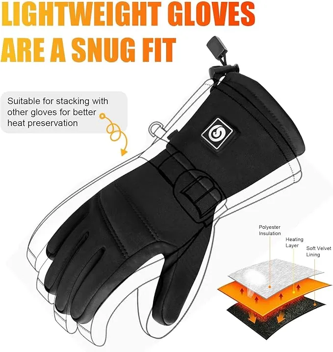 Upgraded Heated Glove Liners for Men Women, Rechargeable Electric Battery Heated Gloves Windproof Winter Glove Liners Thin Gloves Hand Warmer for Ski Snowboarding Hunting