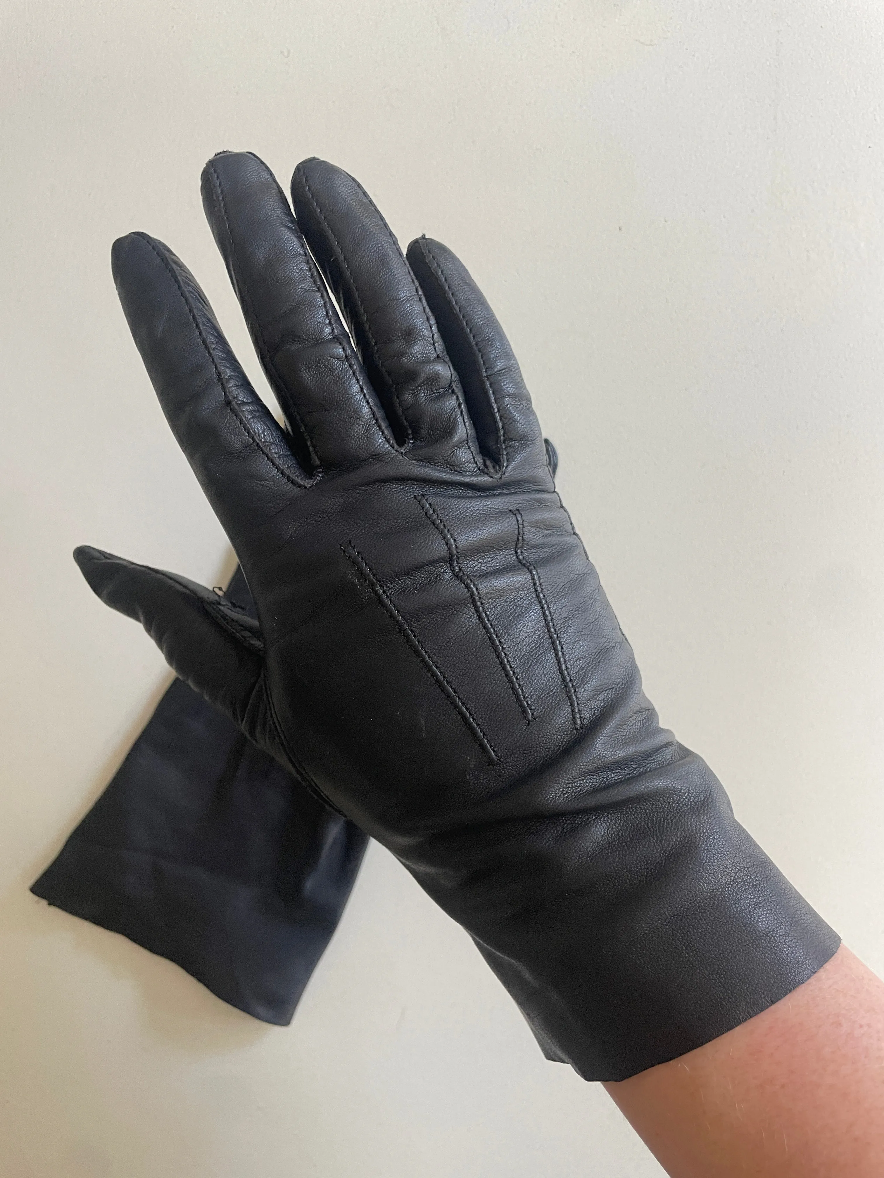 Vintage Black Kid Leather Gloves