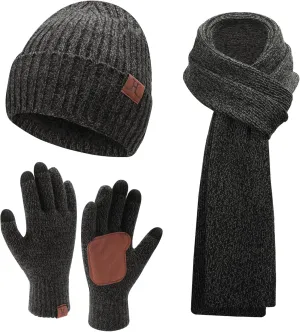 Warm & Stylish Winter Knit Set – Beanie, Long Scarf, and Touchscreen Gloves with Fleece Lining