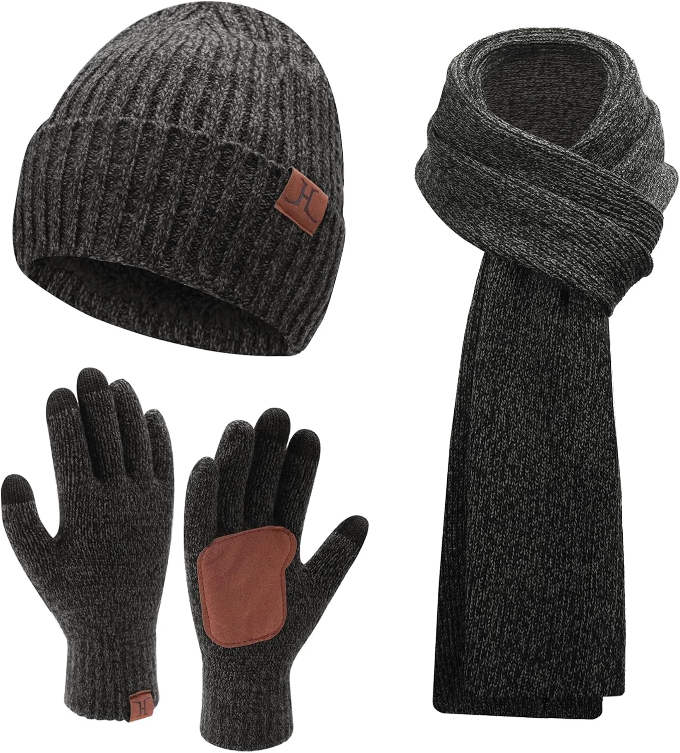 Warm & Stylish Winter Knit Set – Beanie, Long Scarf, and Touchscreen Gloves with Fleece Lining