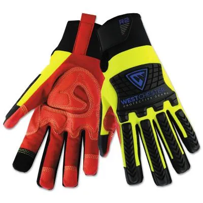 WEST CHESTER Extreme Work LocX-On Grip Gloves, Synthetic Leather, Large, Black/Gray, 89302GY/L