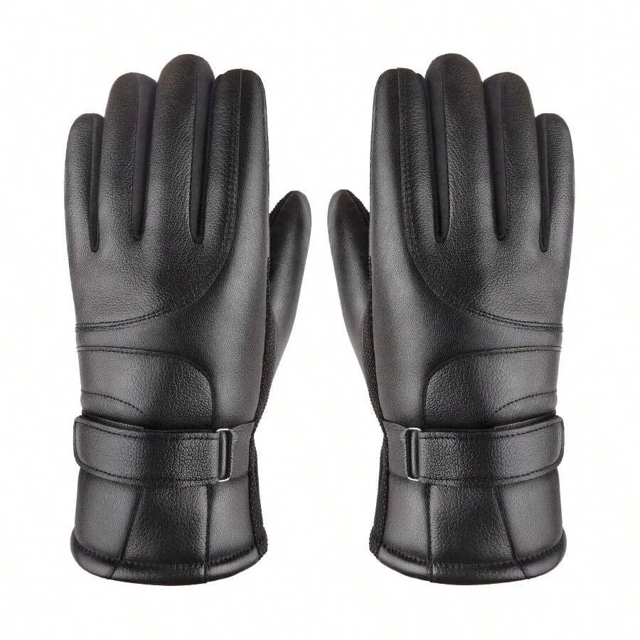 Windproof PU Leather Winter Gloves