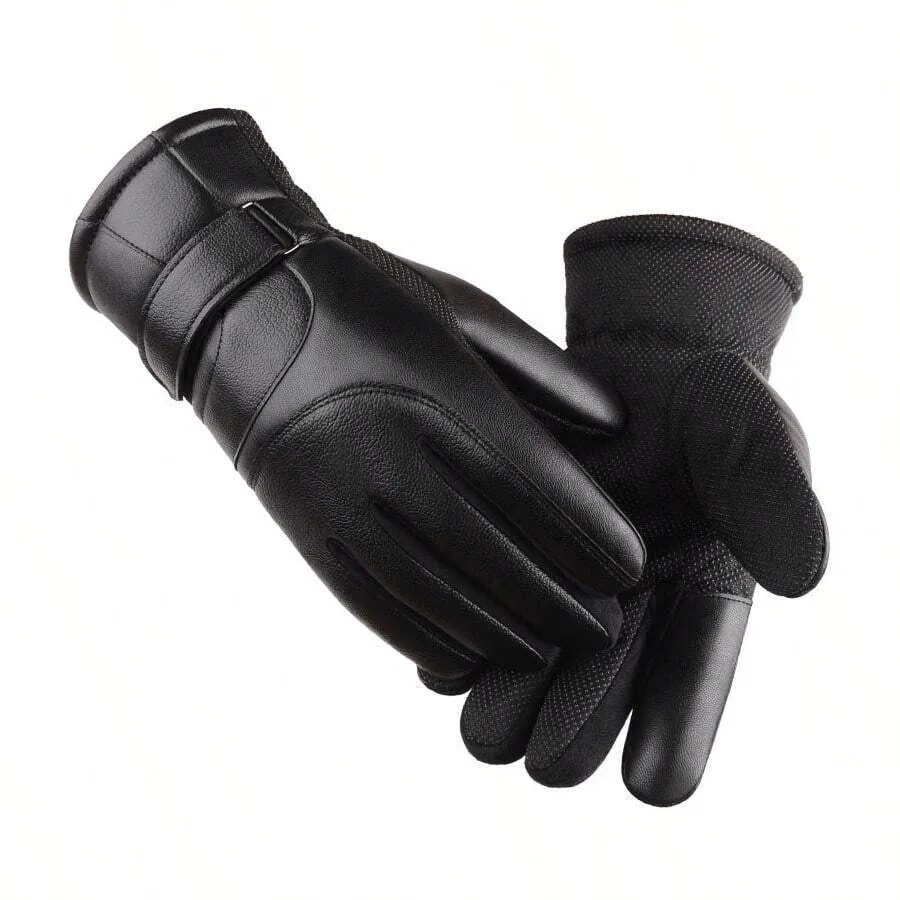 Windproof PU Leather Winter Gloves