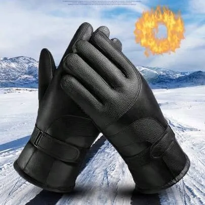 Windproof PU Leather Winter Gloves