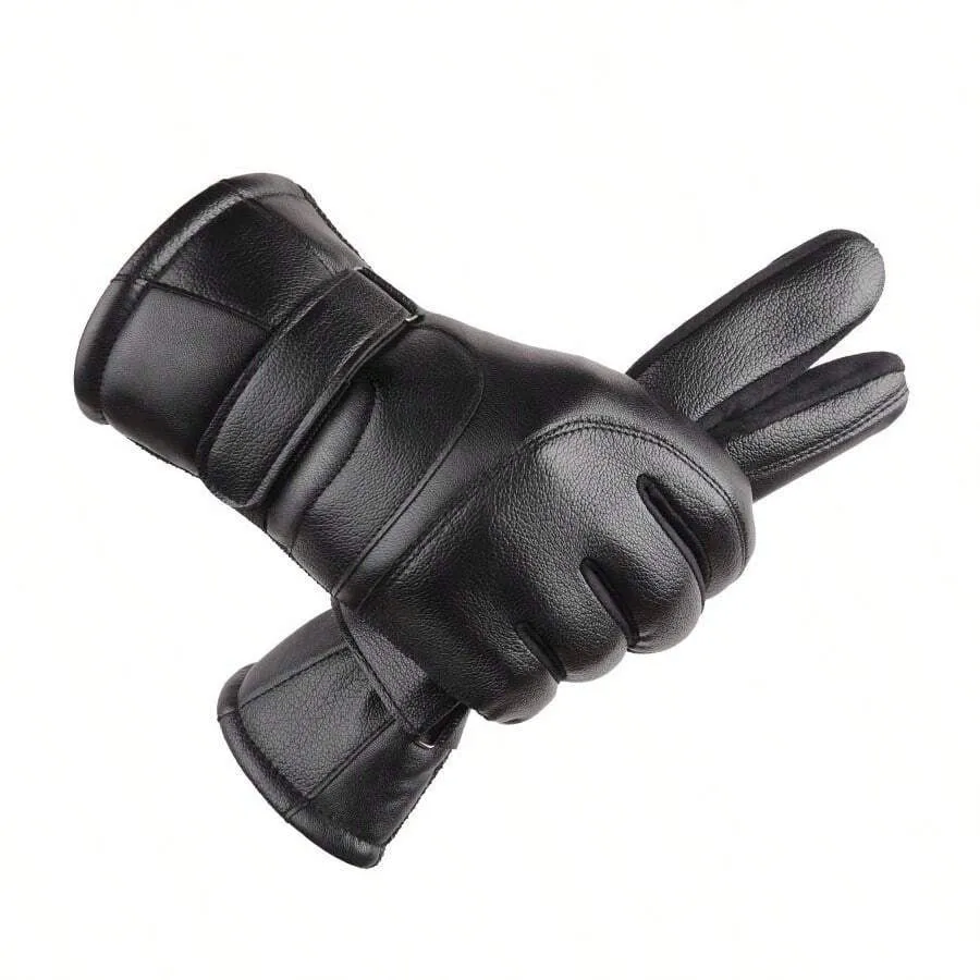 Windproof PU Leather Winter Gloves