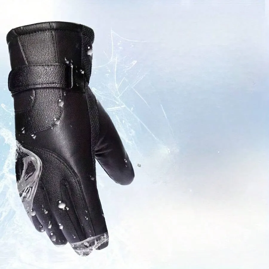 Windproof PU Leather Winter Gloves