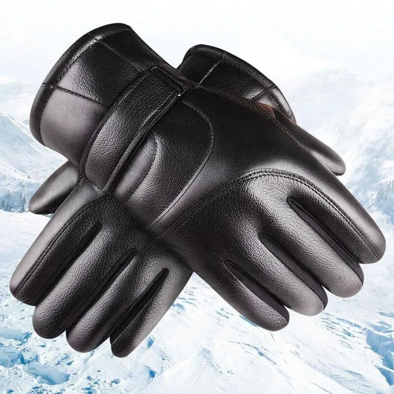 Windproof PU Leather Winter Gloves
