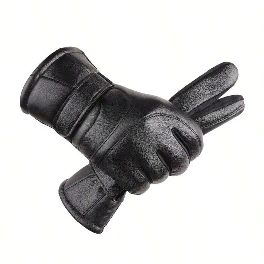 Windproof PU Leather Winter Gloves