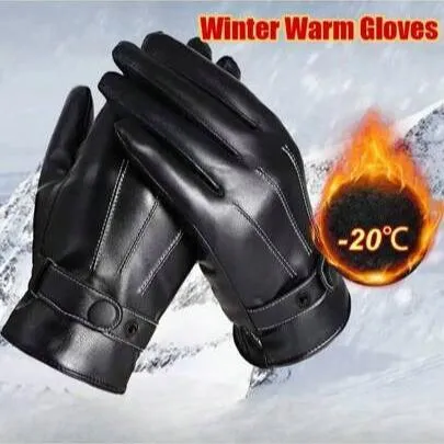 Windproof PU Leather Winter Gloves