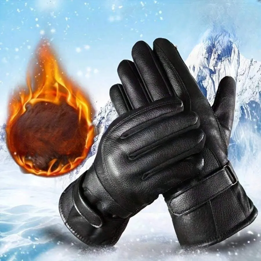 Windproof PU Leather Winter Gloves