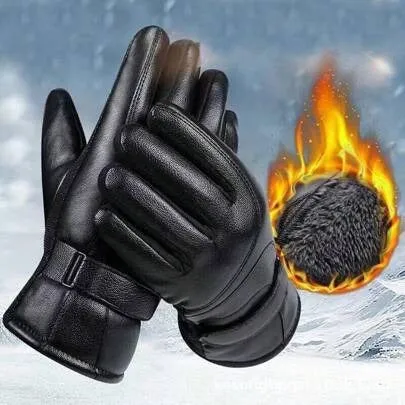 Windproof PU Leather Winter Gloves