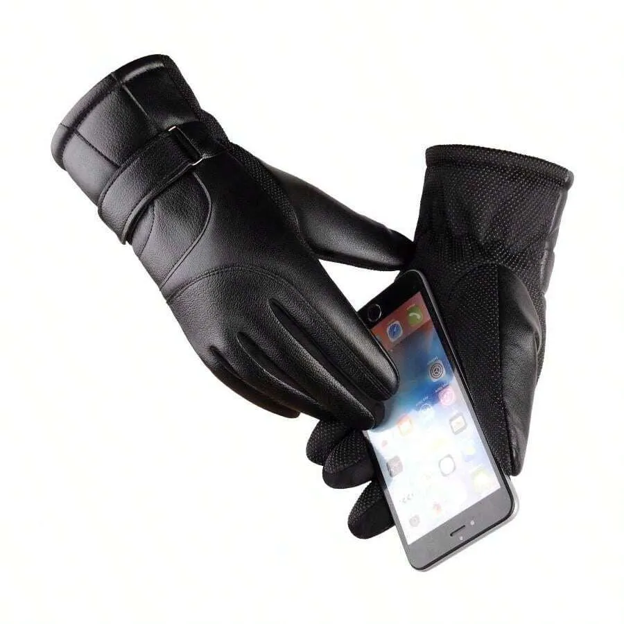 Windproof PU Leather Winter Gloves