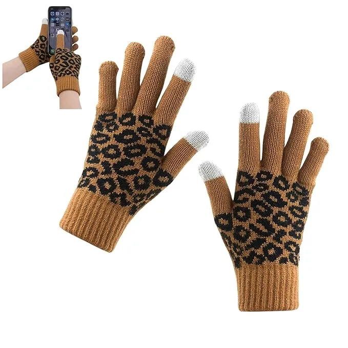 Winter Gloves - Touchscreen Compatible Texting gloves, Warm & Cozy, Leopard Print, Unisex Design - Stylish Fashion Gloves for Snow Cold Weather