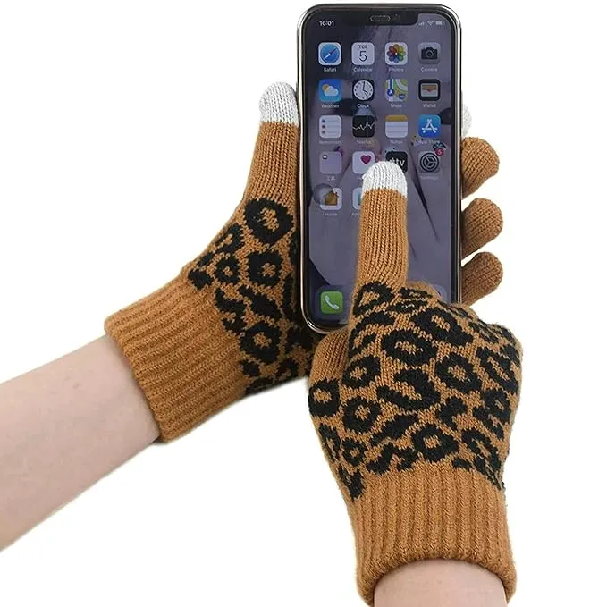 Winter Gloves - Touchscreen Compatible Texting gloves, Warm & Cozy, Leopard Print, Unisex Design - Stylish Fashion Gloves for Snow Cold Weather