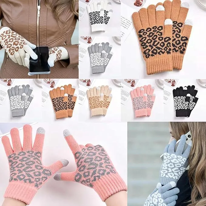 Winter Gloves - Touchscreen Compatible Texting gloves, Warm & Cozy, Leopard Print, Unisex Design - Stylish Fashion Gloves for Snow Cold Weather