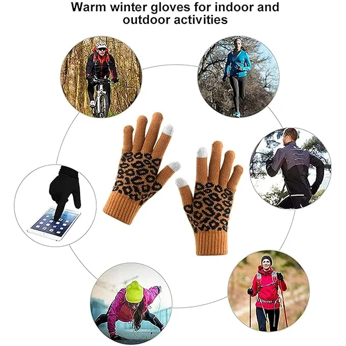 Winter Gloves - Touchscreen Compatible Texting gloves, Warm & Cozy, Leopard Print, Unisex Design - Stylish Fashion Gloves for Snow Cold Weather