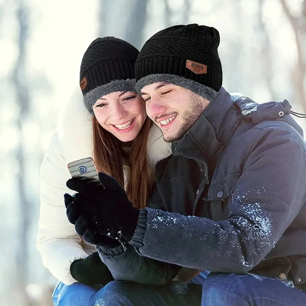 Winter Knit Beanie Hat Neck Warmer Gloves Set