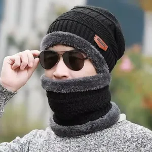 Winter Knit Beanie Hat Neck Warmer Gloves Set