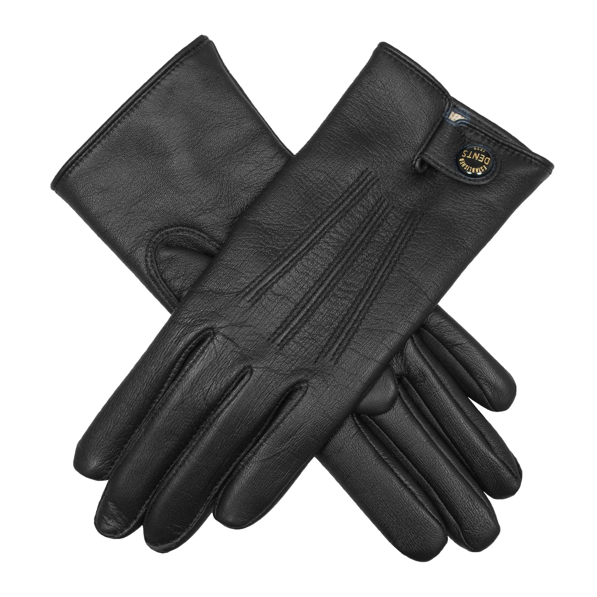 Women’s Heritage Touchscreen Three-Point Cashmere-Lined Leather Gloves with Stud Tab