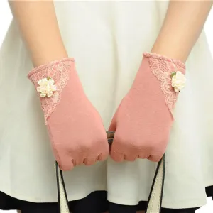 Womens Lace Gloves Winter Warm Wrist Gloves Ladies Touch Screen Mittens Cotton Leather Gloves For Women eldiven YL15