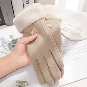 Womens Winter Plush Gloves Warm Suede Outdoor Guantes for Touchscreen Driving Sports and Cycling