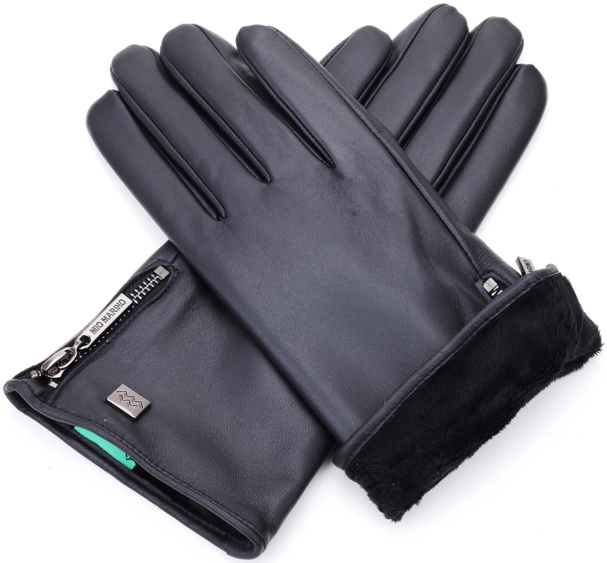 Wristed Zipper Nappa Leather Gloves