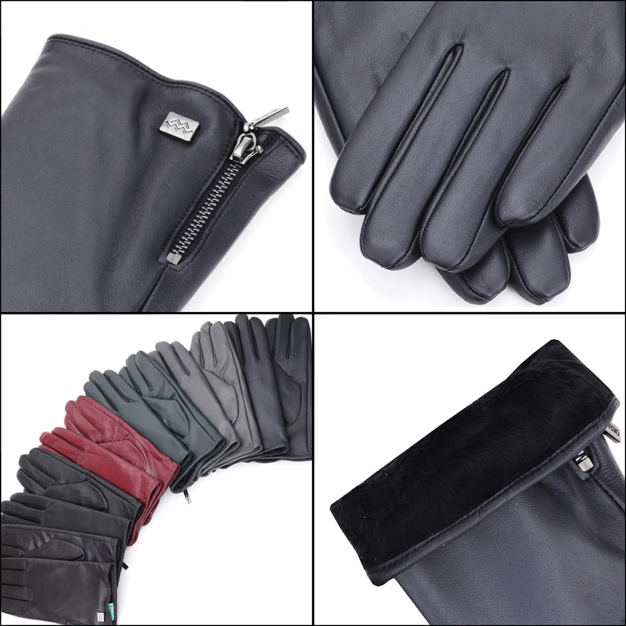 Wristed Zipper Nappa Leather Gloves