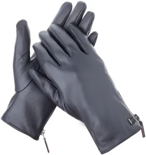 Wristed Zipper Nappa Leather Gloves